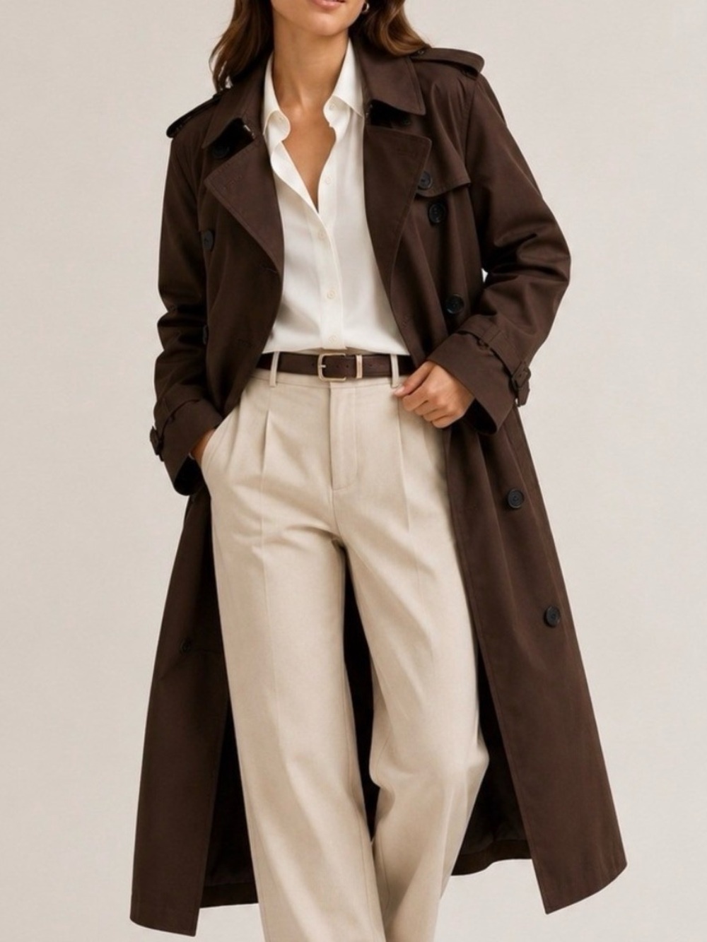 NWT Quince Trench Coat Comfort Stretch Long Organic Cotton Coffee Bean Sz L